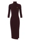 Elisabetta Franchi Bordeaux Turtle-neck Dress With Logo Plaque On The Front In Fabric Woman In Burgundy