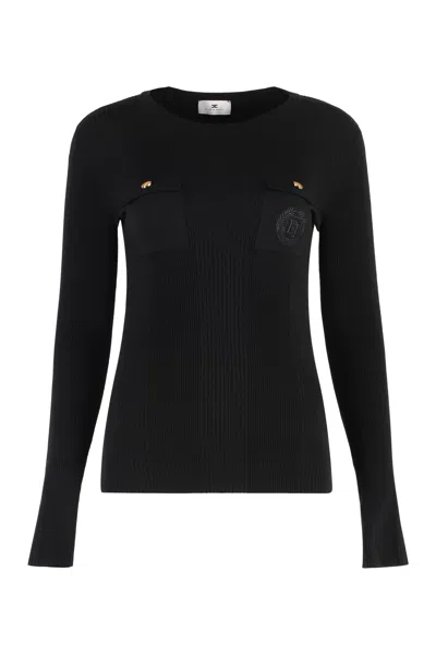 Elisabetta Franchi Knitted Silk And Viscose Top In Black