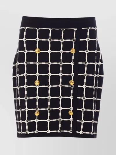 ELISABETTA FRANCHI KNITTED SKIRT WITH GEOMETRIC PATTERN AND GOLD BUTTON DETAILING