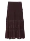 Elisabetta Franchi Ribbed Texture Midi Skirt With Sheer Panels In Brown