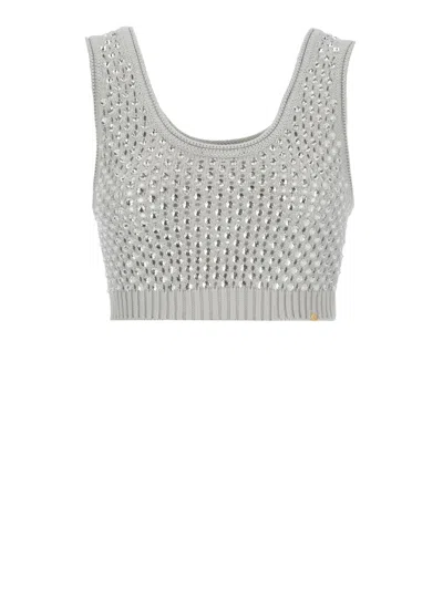 Elisabetta Franchi Knitted Top With Strass In Grey