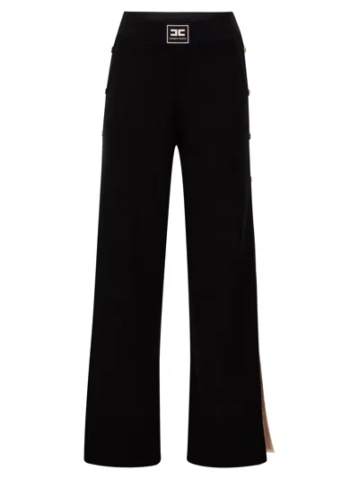 Elisabetta Franchi Knitted Trousers With Shiny Viscose Stripes In Black