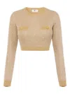 Elisabetta Franchi Knitted Long-sleeved Cropped Top With Sequins Clothing In Brown