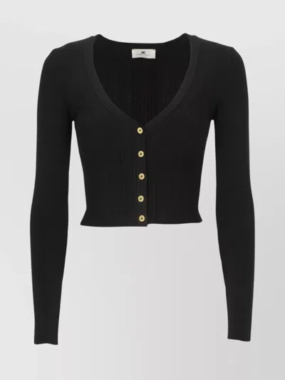 Elisabetta Franchi Knitwear V-neck Cardigan Gold-tone Buttons In Black