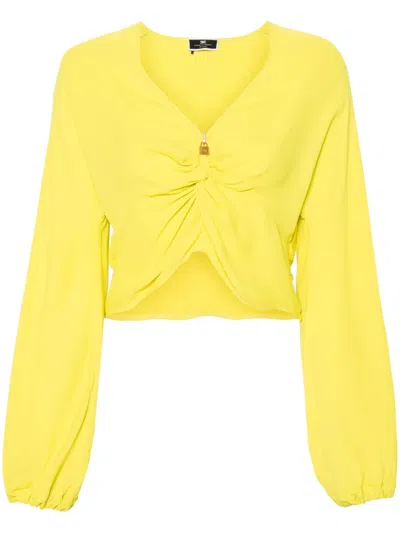 Elisabetta Franchi Knot-detail Crepe Blouse In Yellow