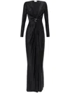 Elisabetta Franchi Jersey Gown Draped V Neckline Maxi In Black
