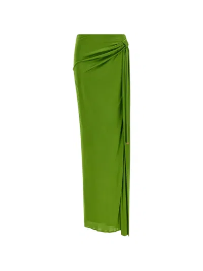 Elisabetta Franchi Viscose Maxi Skirt Draped Side Tie In Green