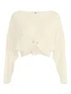 Elisabetta Franchi Knot-detail Long-sleeves T-shirt In Neutral