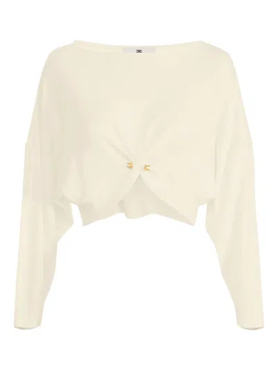 Elisabetta Franchi Knot-detail Long-sleeves T-shirt In Neutral