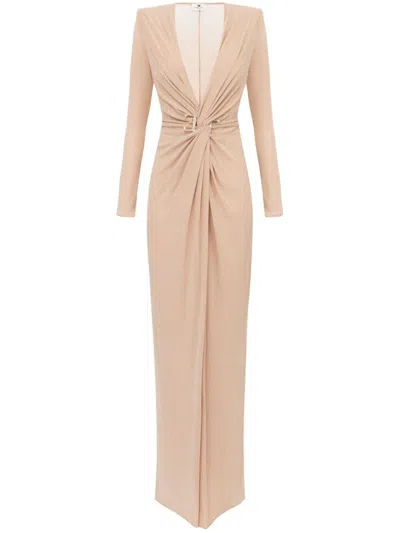 Elisabetta Franchi Knot-detail Maxi Gown In Neutrals