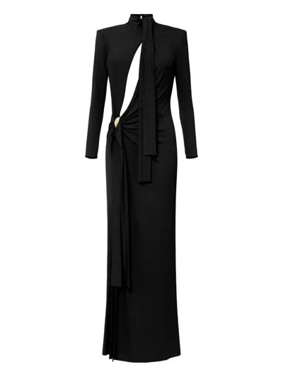 Elisabetta Franchi Knot-detail Slit Maxi Evening Dress In Black