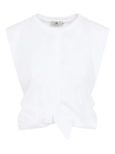 Elisabetta Franchi Sleeveless Top Crew Neck Tie Detail In White