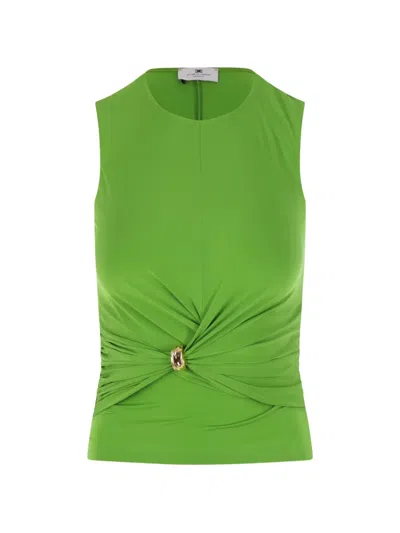 Elisabetta Franchi Sleeveless Jersey Top With Central Draped Design In Green