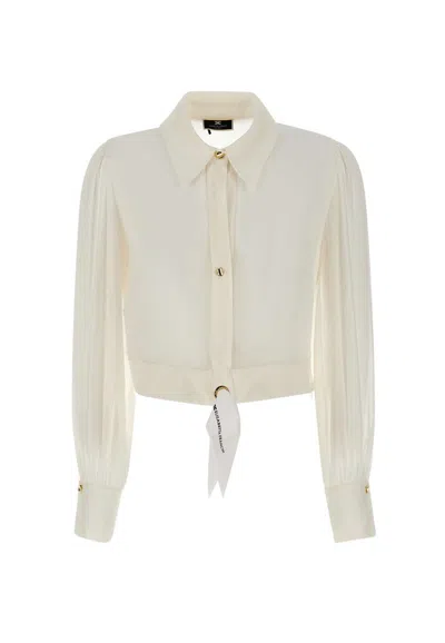 Elisabetta Franchi Knot Detailed Cropped Blouse In White