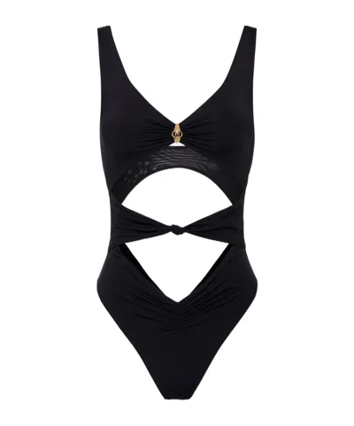 Elisabetta Franchi Knot Detailed Cut-out Swimsuit In Black