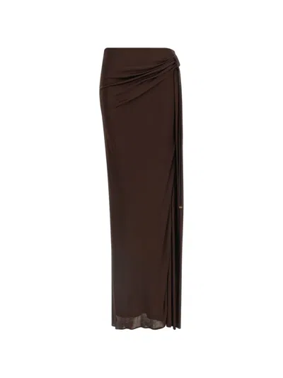 Elisabetta Franchi Viscose Skirt Draped Design Side Knot In Brown