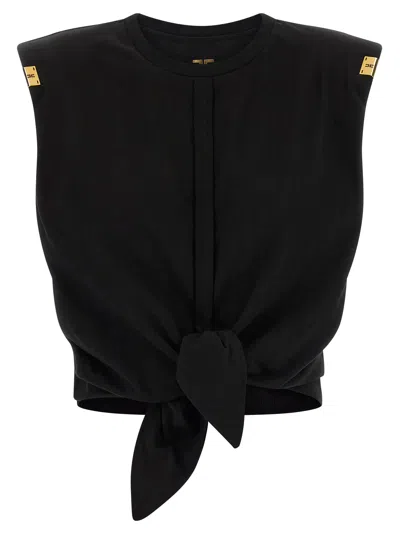 Elisabetta Franchi Knot T-shirt Black In Blue