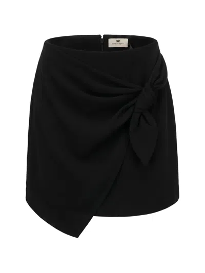 Elisabetta Franchi Midi Skirt Asymmetric Hem Knot Detail In Black