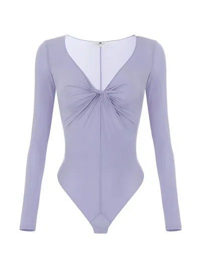 Elisabetta Franchi Knot-detail Draped Bodysuit In Blue