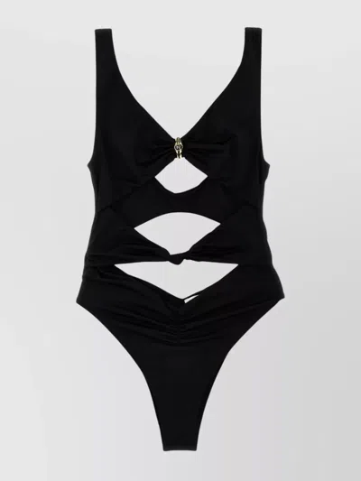 Elisabetta Franchi Knotted Cut-out High-leg Swimsuit In Black