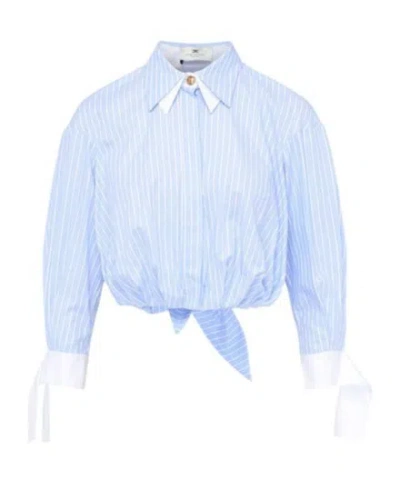 Elisabetta Franchi Knotted Striped Poplin Shirt In Blue