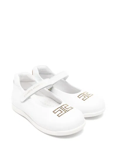 Elisabetta Franchi La Mia Bambina Kids' Applique Strap Leather Ballerina Shoes In White