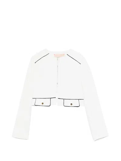 Elisabetta Franchi La Mia Bambina Kids' Black-trim Jacket In White