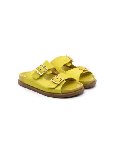 Elisabetta Franchi La Mia Bambina Kids' Buckled Satin Slides In Yellow