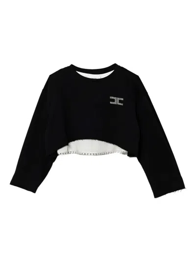 Elisabetta Franchi La Mia Bambina Kids' Crystal-embellished Cropped Top In Black