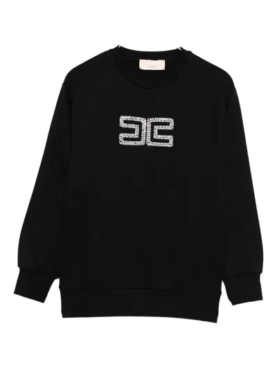 Elisabetta Franchi La Mia Bambina Kids' Crystal-embellished Logo Sweatshirt In Black