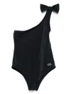 Elisabetta Franchi La Mia Bambina Crystal-embellished Logo Swimsuit In Black