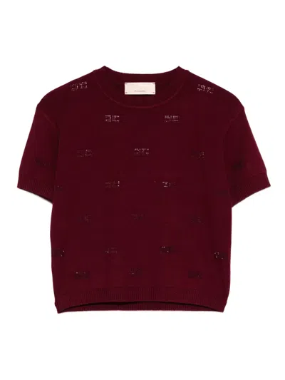 Elisabetta Franchi La Mia Bambina Crystal-embellished Short-sleeved Top In Red