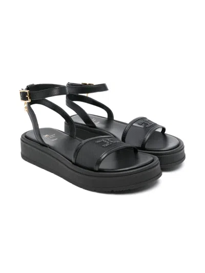 Elisabetta Franchi La Mia Bambina Kids' Crystal-logo Sandals In Black