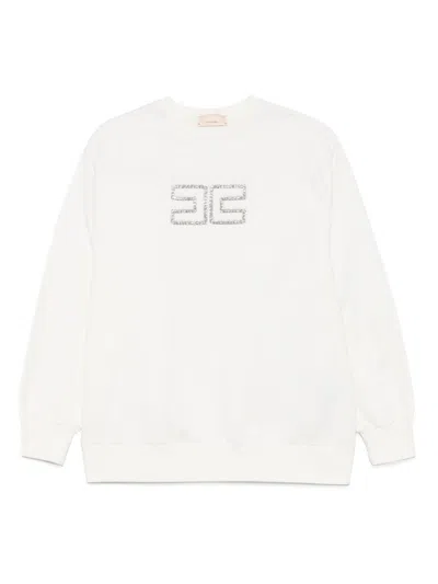 Elisabetta Franchi La Mia Bambina Kids' Crystal-logo Sweatshirt In White