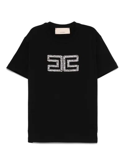 Elisabetta Franchi La Mia Bambina Kids' Crystal-logo T-shirt In Black