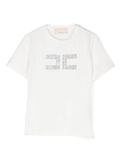 Elisabetta Franchi La Mia Bambina Kids' Crystal-logo T-shirt In White