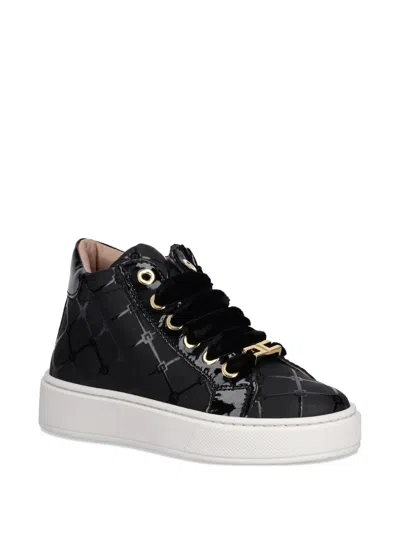 Elisabetta Franchi La Mia Bambina Diamond-pattern Lace-up Sneakers In Black