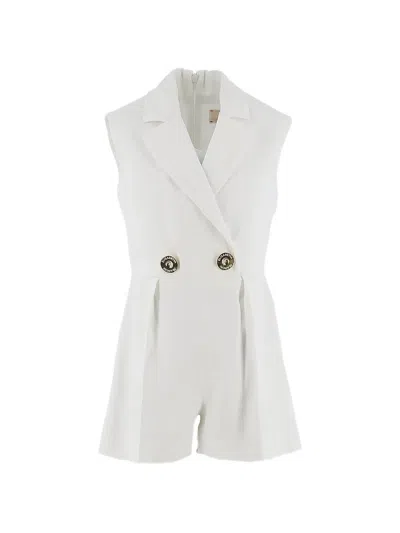 Elisabetta Franchi La Mia Bambina Double-breasted Playsuit In White