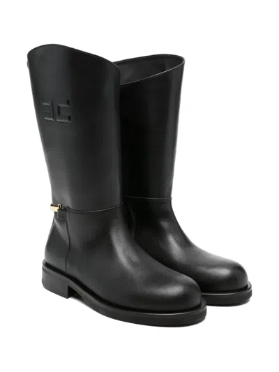 Elisabetta Franchi La Mia Bambina Kids' Embossed-logo Leather Boots In Black