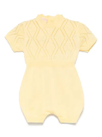 Elisabetta Franchi La Mia Bambina Babies' Embossed-monogram Romper In Yellow
