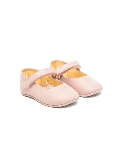 Elisabetta Franchi La Mia Bambina Babies' Embroidered-logo Ballerinas Shoes In Pink