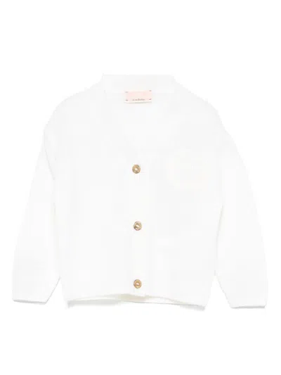 Elisabetta Franchi La Mia Bambina Babies' Embroidered-logo Cardigan In White