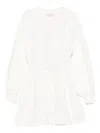 Elisabetta Franchi La Mia Bambina Kids' Embroidered-logo Cinched-waist Dress In Neutral