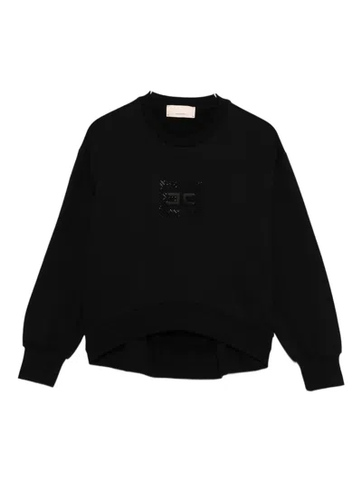 Elisabetta Franchi La Mia Bambina Kids' Embroidered-logo Cotton Sweatshirt In Black