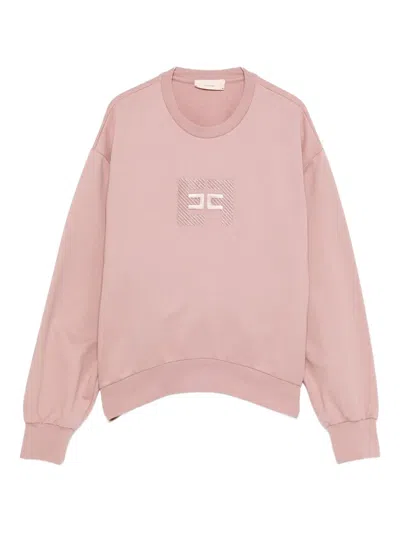Elisabetta Franchi La Mia Bambina Kids' Embroidered-logo Cotton Sweatshirt In Pink