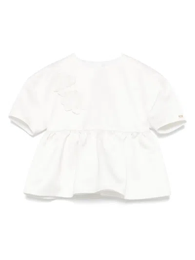 Elisabetta Franchi La Mia Bambina Kids' Floral-appliqué Blouse In 白色