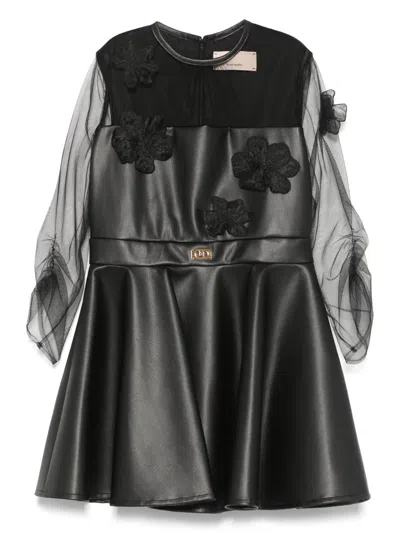 Elisabetta Franchi La Mia Bambina Kids' Floral-appliqué Dress In 黑色