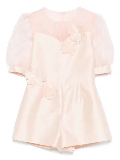 Elisabetta Franchi La Mia Bambina Kids' Floral-appliqué Playsuit In Pink