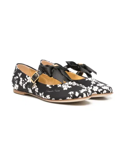 Elisabetta Franchi La Mia Bambina Kids' Floral-print Ballet Flats In Black