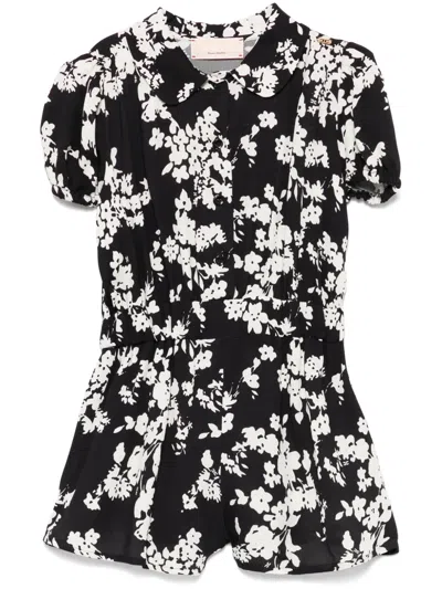 Elisabetta Franchi La Mia Bambina Kids' Floral-print Playsuit In Black